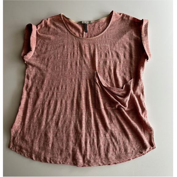 The Ark Australia 100% Linen Scoop Neck Slouch Pocket Stripe Short Sleeve‎ Tee S - Picture 1 of 8